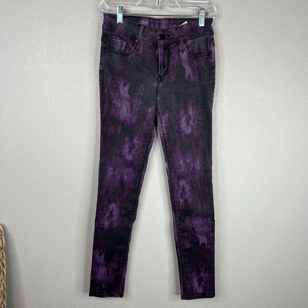 Gray Saks‎ Fifth Avenue Skinny Jeans Actual 26W Ikat Plum Mid Rise Denim